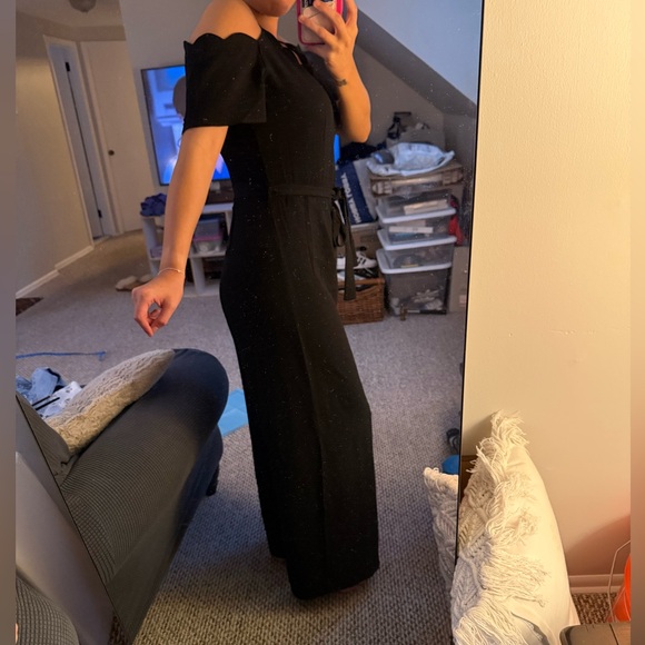 Monteau Pants - Black Spaghetti Strap and Off the Shoulder Front Tie Jumpsuit